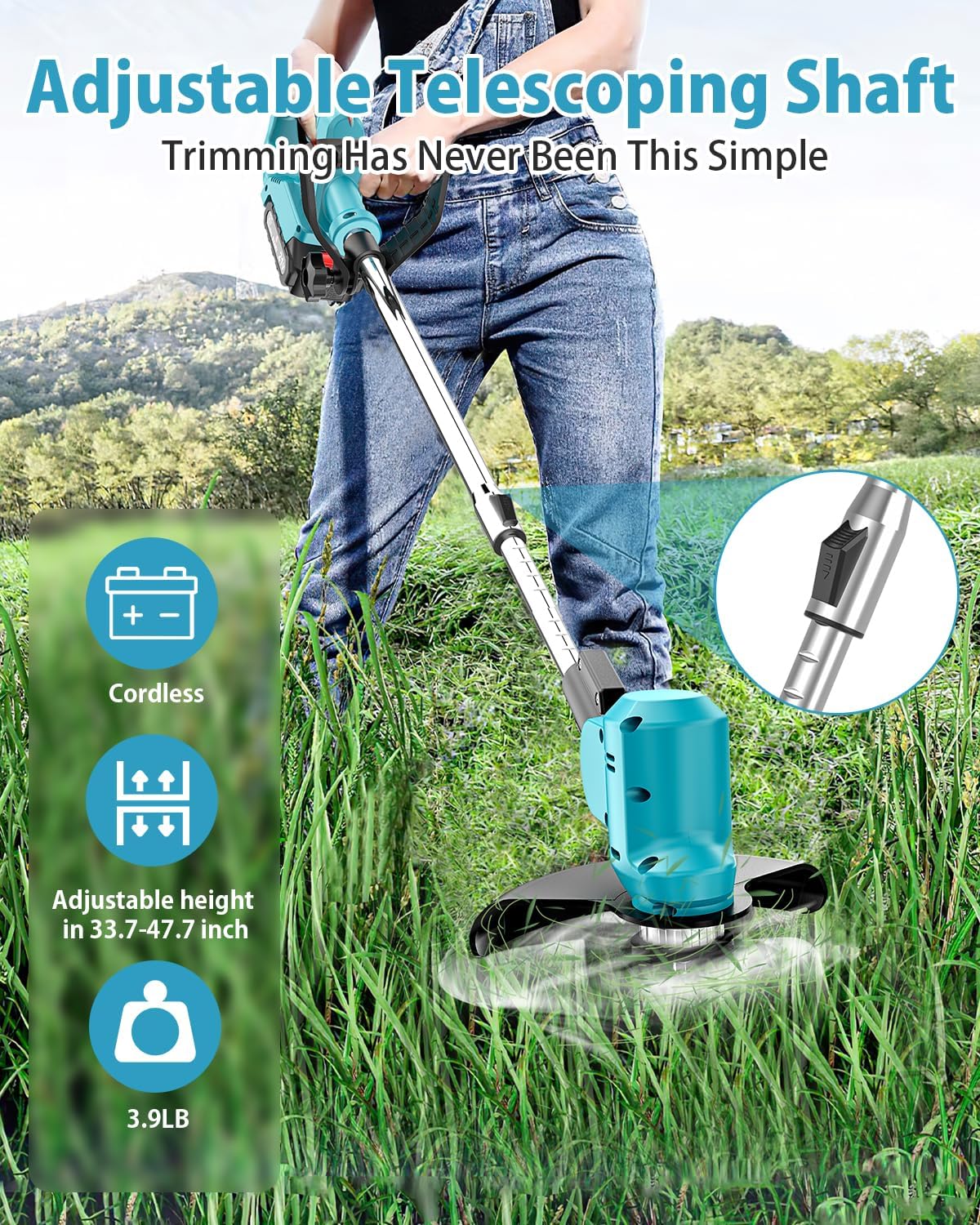 21V Cordless Electric String Trimmer with 6000mAh Battery D5546