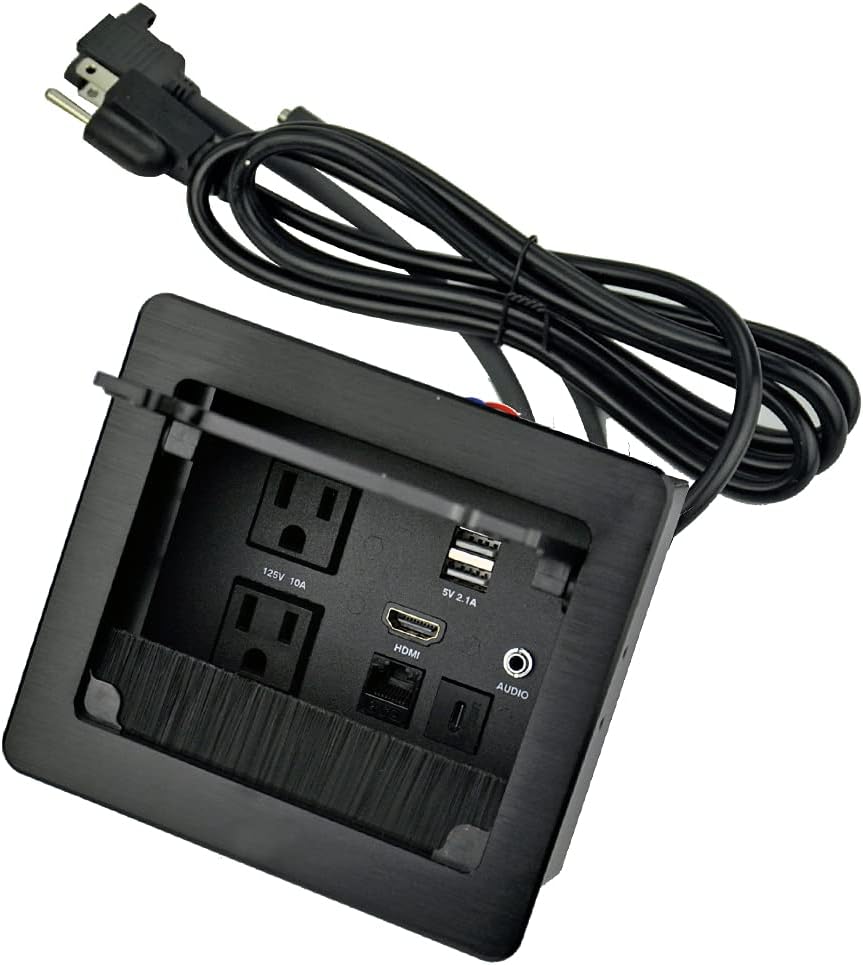 Silver Pack of 2 Tabletop Connectivity Box with 2 AC Power + 2 USB Charger + HDMI + 3.5mm Audio + USB-C Data + RJ45 V3933