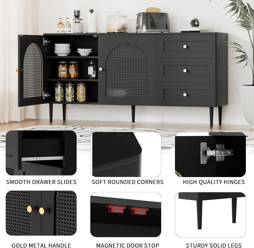 Black Sideboard Buffet Cabinet with 3 Drawers P477643
