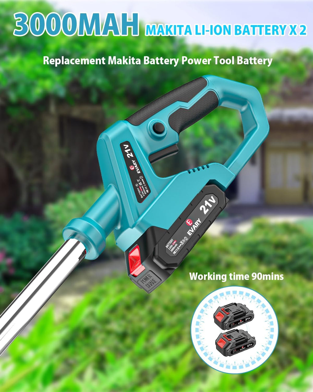 21V Cordless Electric String Trimmer with 6000mAh Battery D5546