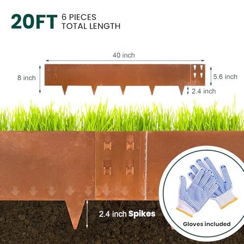 Corten Steel Landscape Edging 40 Inch Strips 8 Inch Depth 6 pcs V543