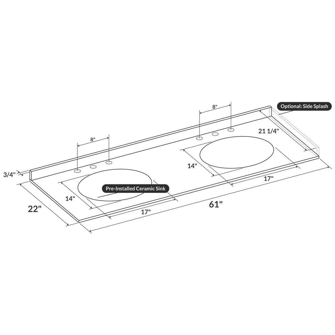 Tan Brown 61W Double Vanity Top with Backsplash P243535