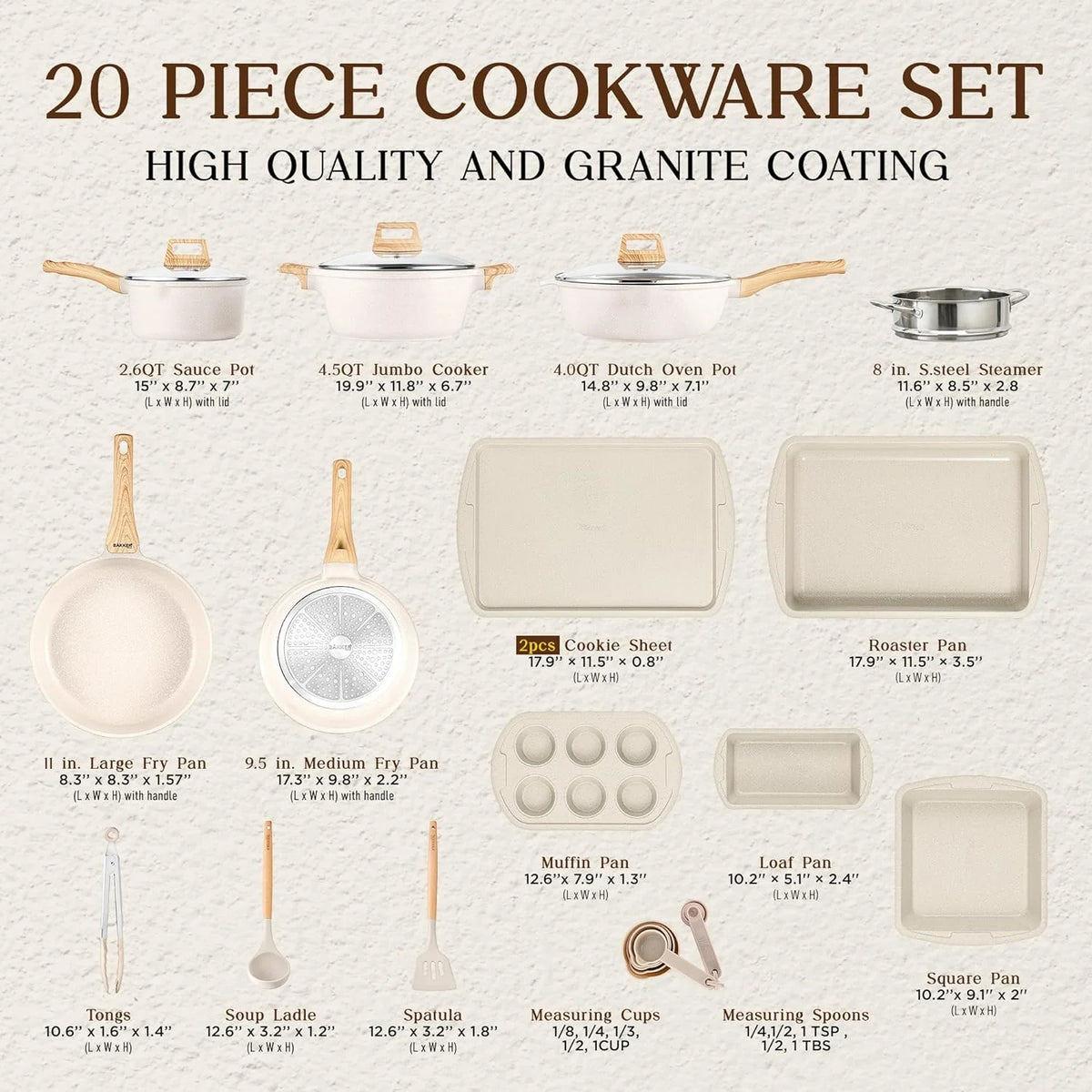 20-Piece Granite Non-Stick Kitchen Cookware Set Z865770