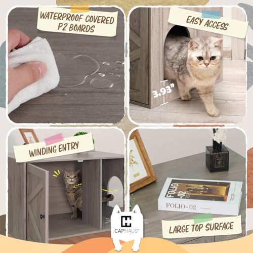 White Wooden Cat Litter Box with Double Doors C9029