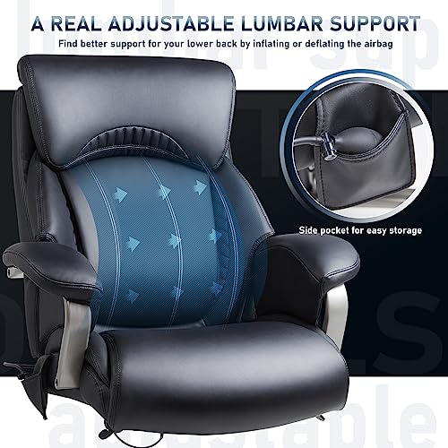 Big and Tall Heavy Duty Leather Office Chair with Wide Seat Black O584