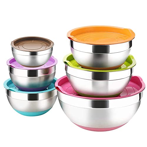 6 Piece Stainless Steel Mixing Bowls with Airtight Lids M133316