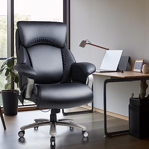 Big and Tall Heavy Duty Leather Office Chair with Wide Seat Black O584