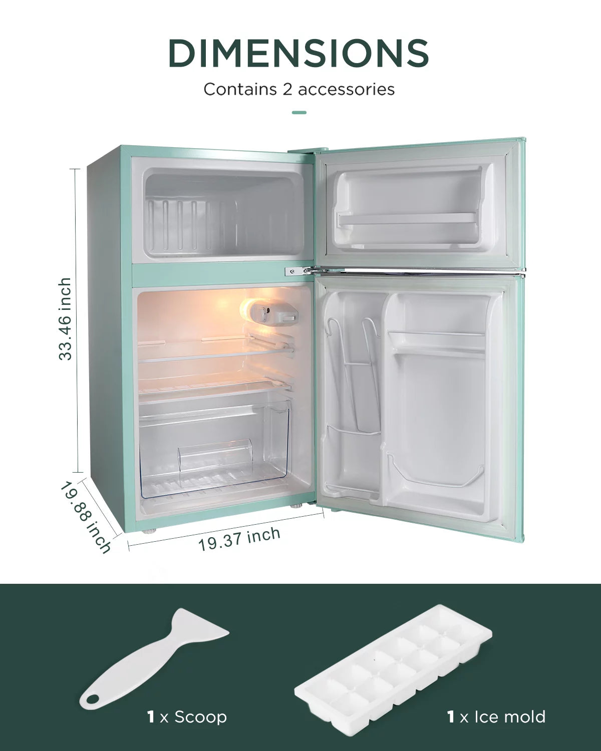 Green 3.2 Cu ft Compact Mini Refrigerator with Separate Freezer B764