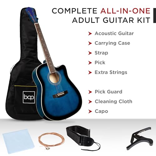 Natural Full Size Acoustic Guitar Starter Set with Case, Strap, Capo, Strings, Picks T391979