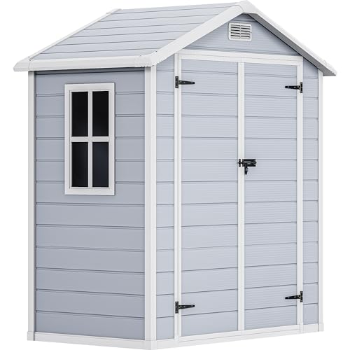 Gray 6x4 FT Outdoor Resin Storage Shed with Floor O61267