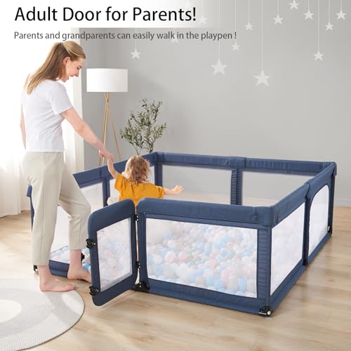 Black 79”x59” Baby Playpen with Door and Mesh M105
