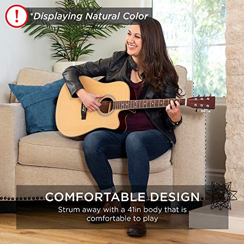 Natural Full Size Acoustic Guitar Starter Set with Case, Strap, Capo, Strings, Picks T391979