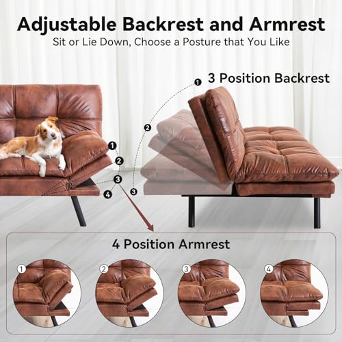 Brown Faux Leather Memory Foam Futon Sofa Bed W876