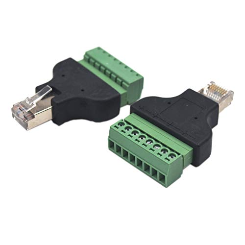 2-pack RJ45 Ethernet 8P8C Male to AV 8 Pin Screw Terminal Adapter Block Plug T7314
