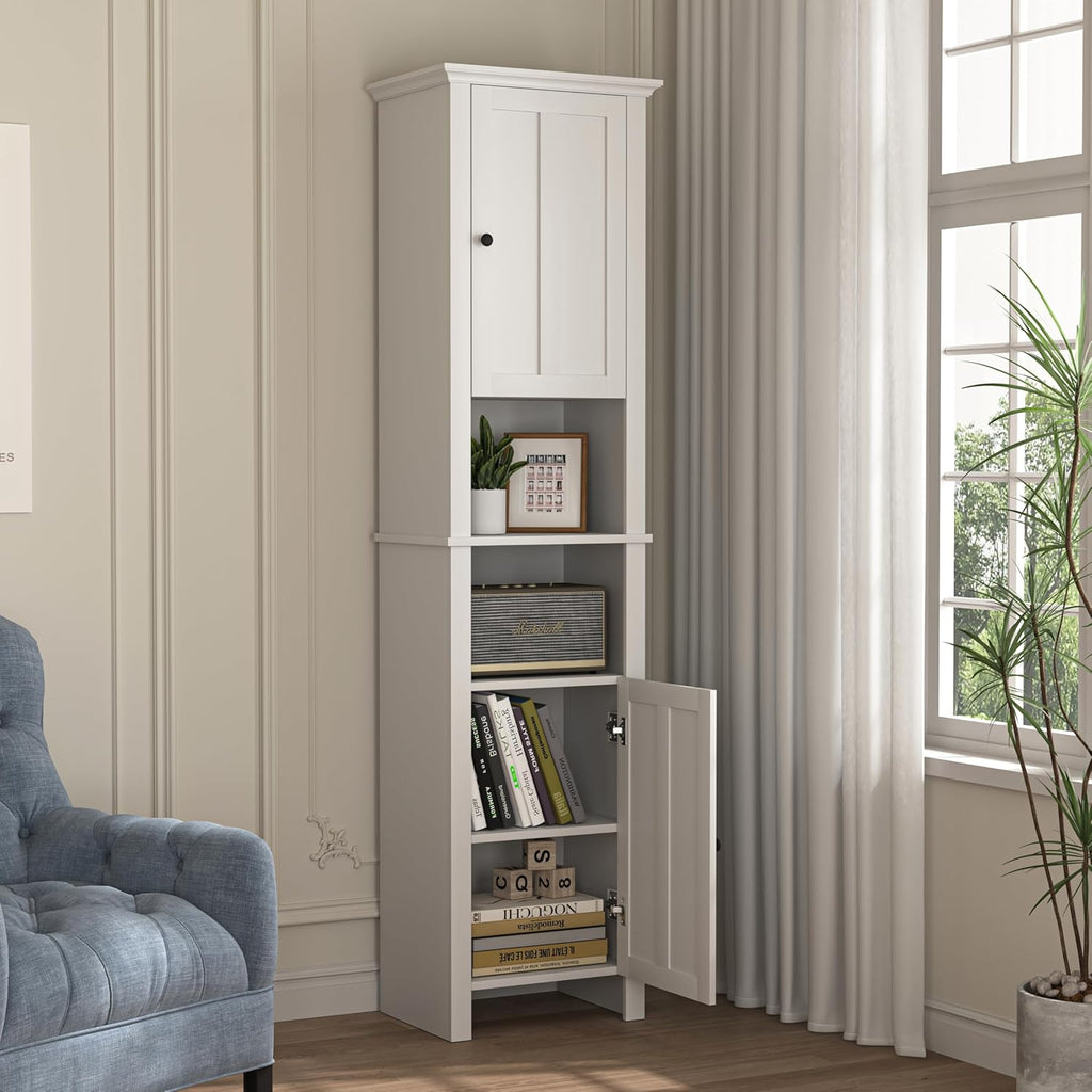 White 15.7"L x 11.8"W x 67"H Narrow Bathroom Storage Cabinet with Shelves and Door C4608
