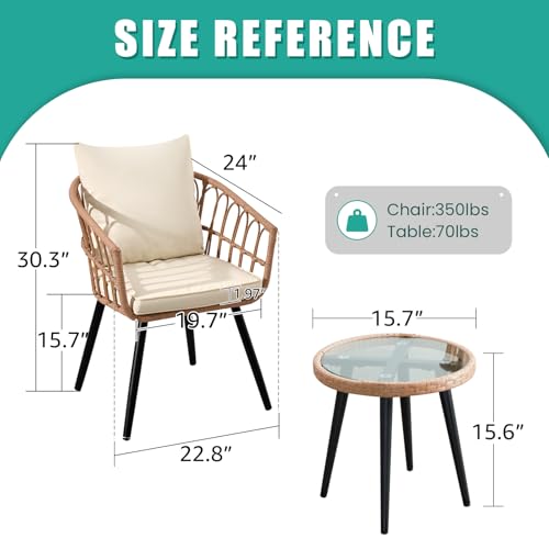 Beige 3 Piece Outdoor Wicker Bistro Set with Cushions G796092