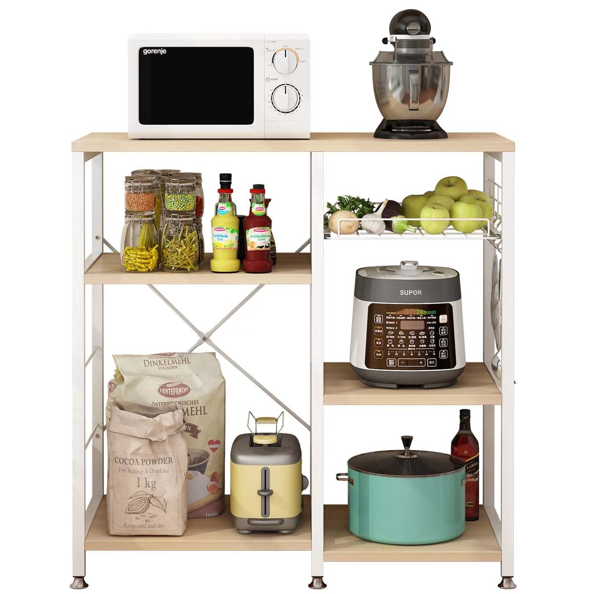 White Oak Bakers Rack with Basket T9125