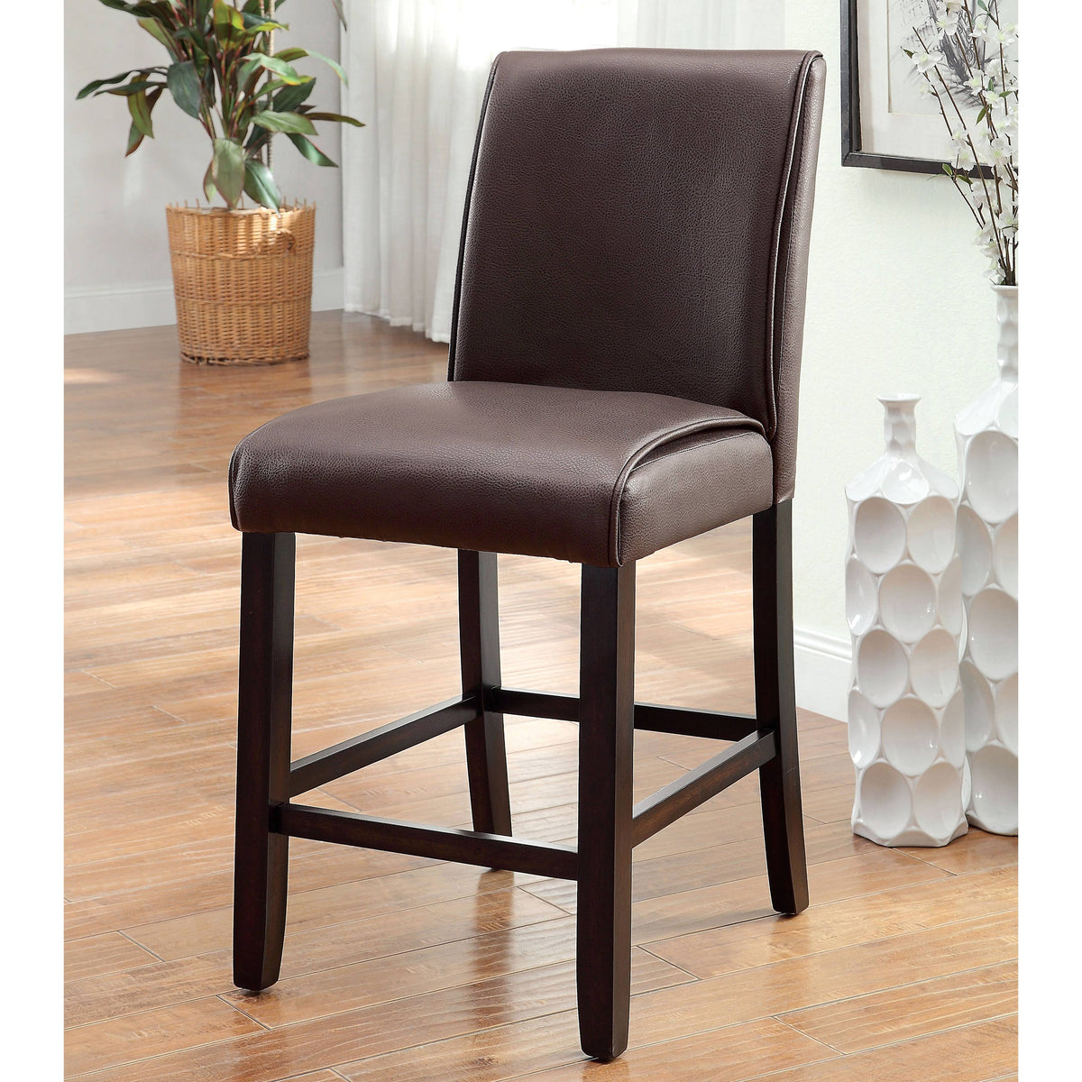 Dark Walnut Leatherette Counter Height Chair Set of 2 C591918