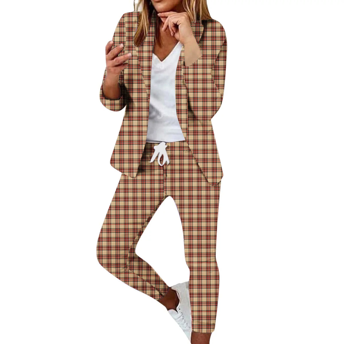 Women's Casual Long Sleeved Slim Fitting Drawstring Suit Pants Set U295