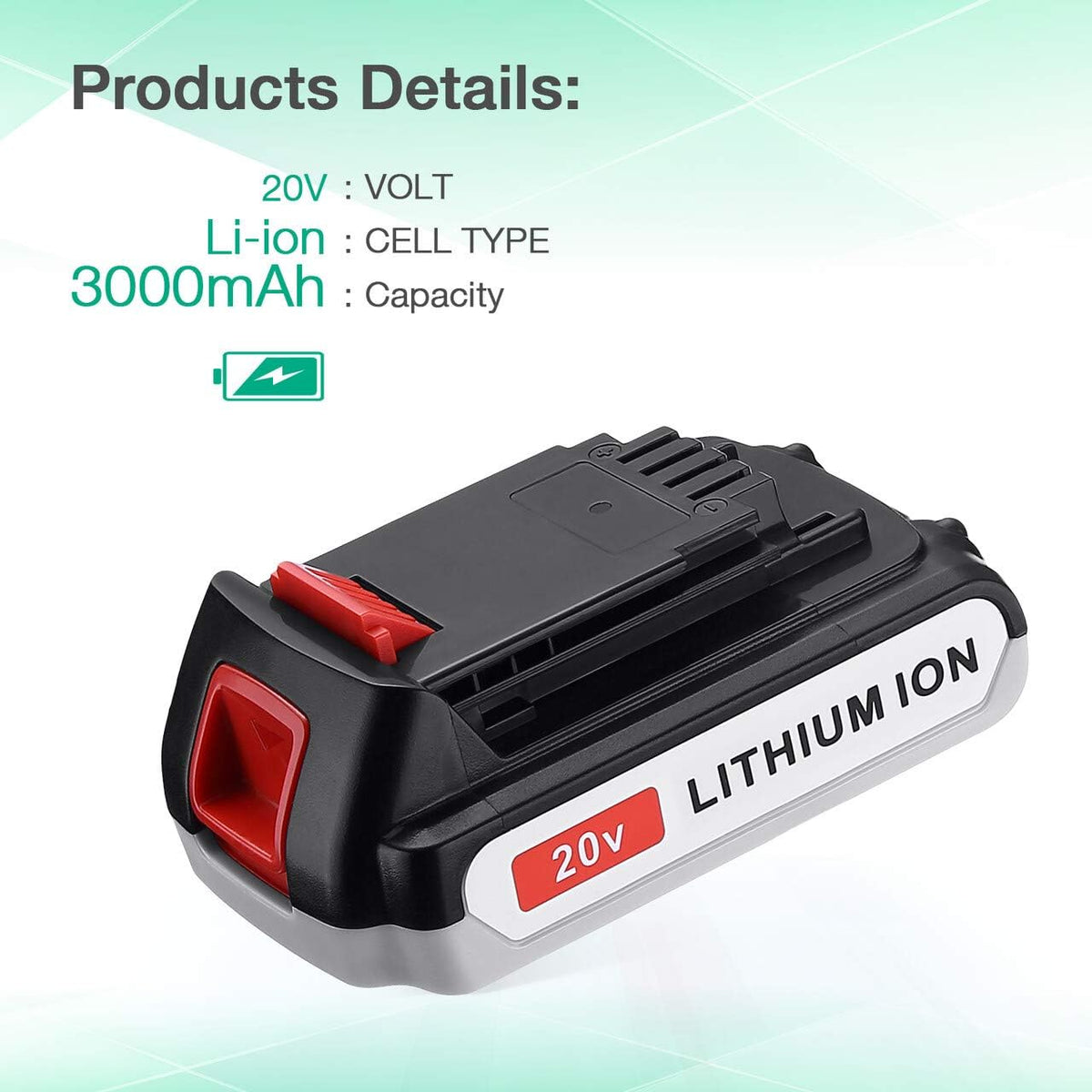 3.0Ah LBXR20 Battery 2Packs for Black & Decker 20V Max Li-ion Cordless Tool W16786