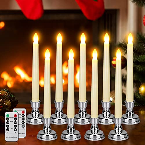 9 Packs White Gold LED Flameless Flickering Taper Candles with Remote Timer G59233
