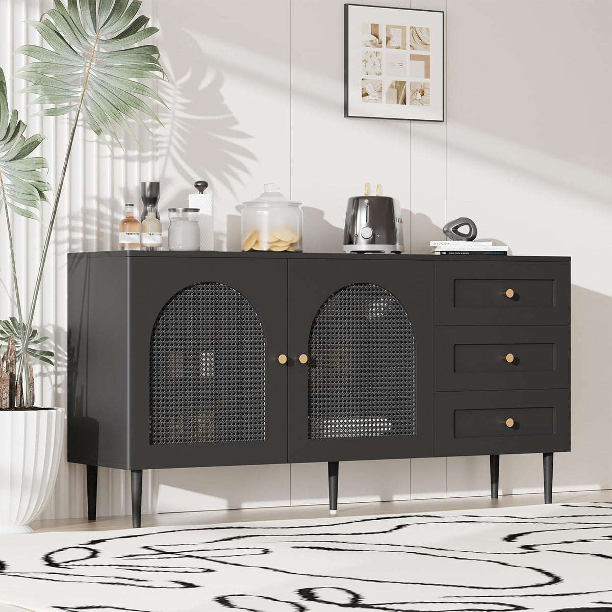 Black Sideboard Buffet Cabinet with 3 Drawers P477643