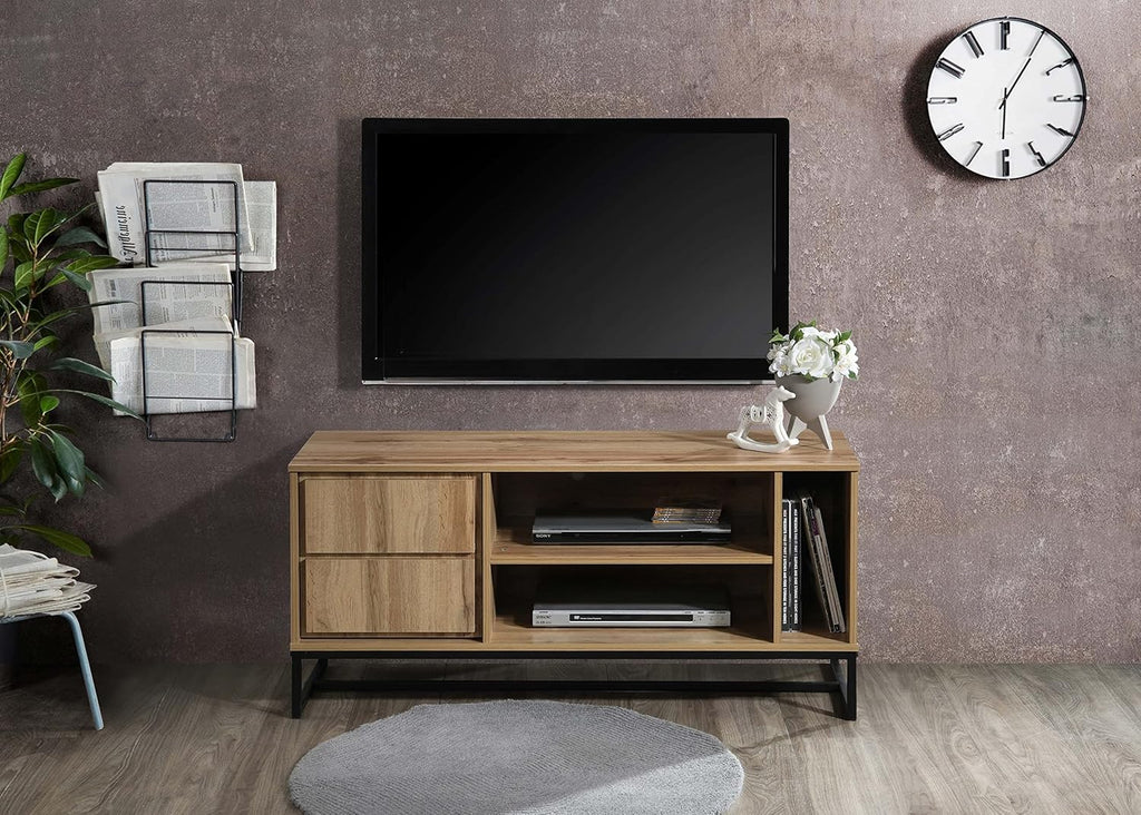 Oak TV Stand with Shelves and Cabinet I21403