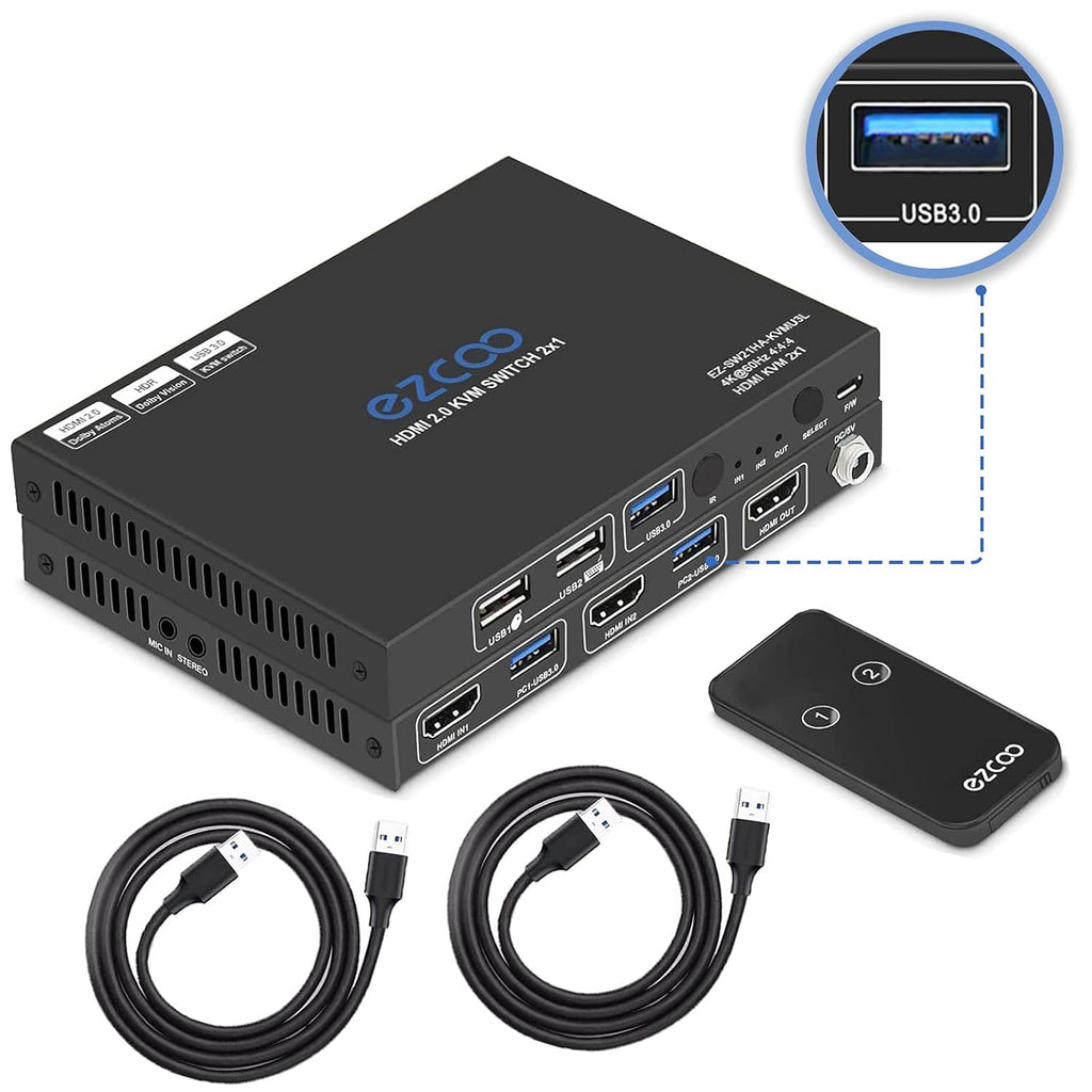 USB 3.0 KVM Switch HDMI 2-Port 4K60 with Stereo Audio Extractor C902