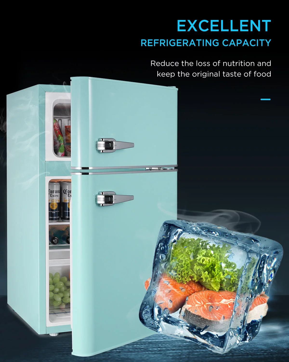 Green 3.2 Cu ft Compact Mini Refrigerator with Separate Freezer B764