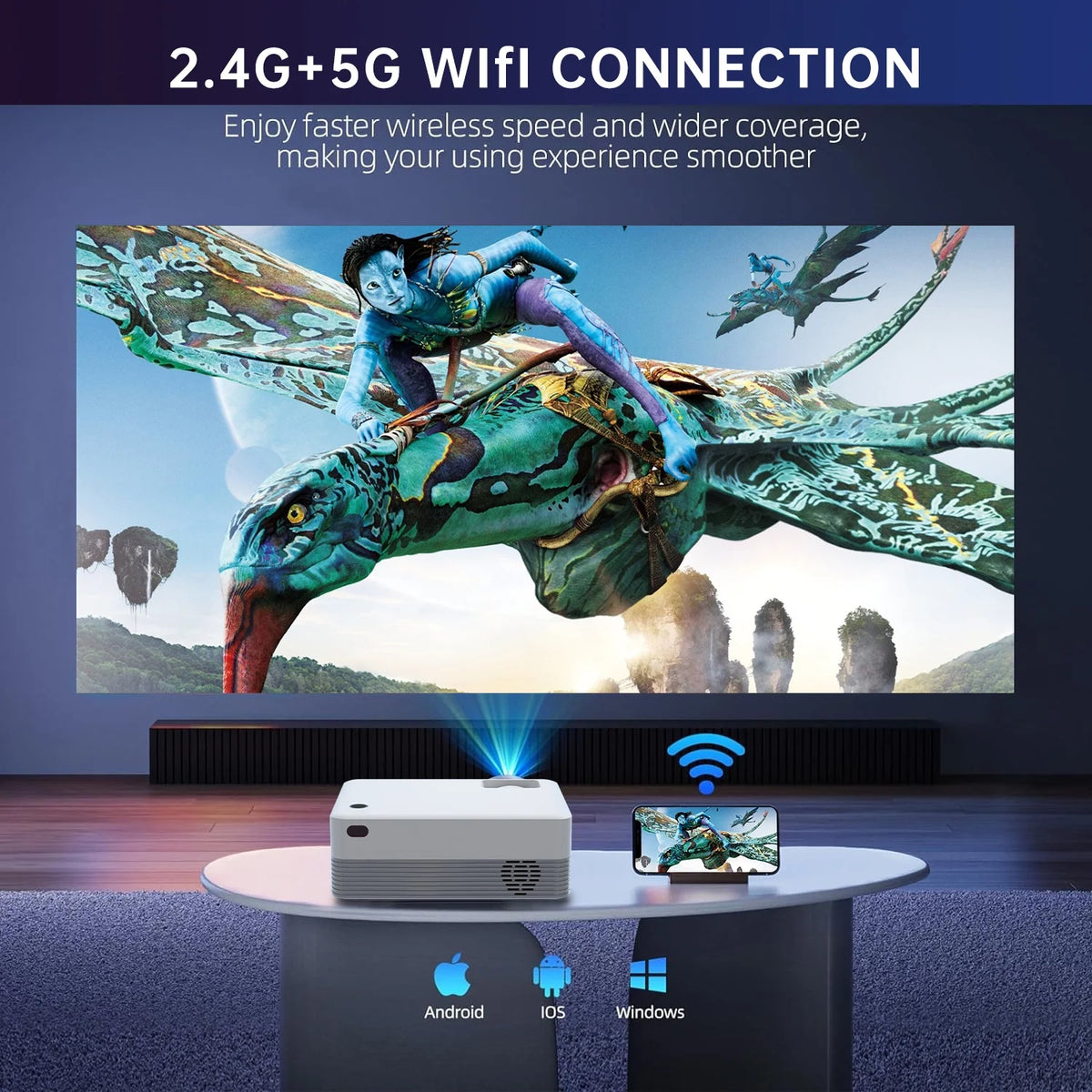 5G WIFI Bluetooth Mini Projector with Native 1080p Support 4k resolution O774705