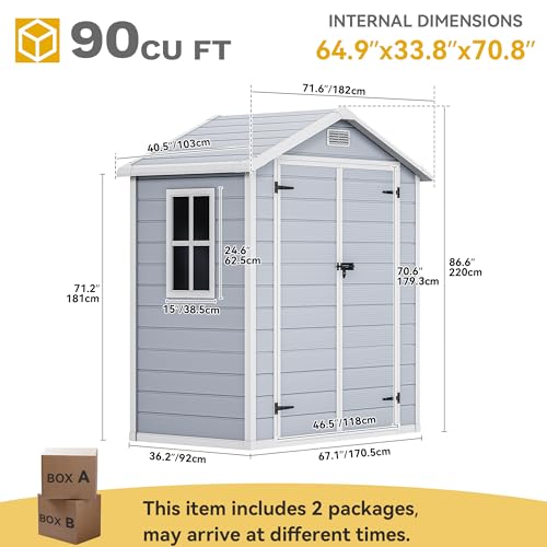 Gray 6x4 FT Outdoor Resin Storage Shed with Floor O61267