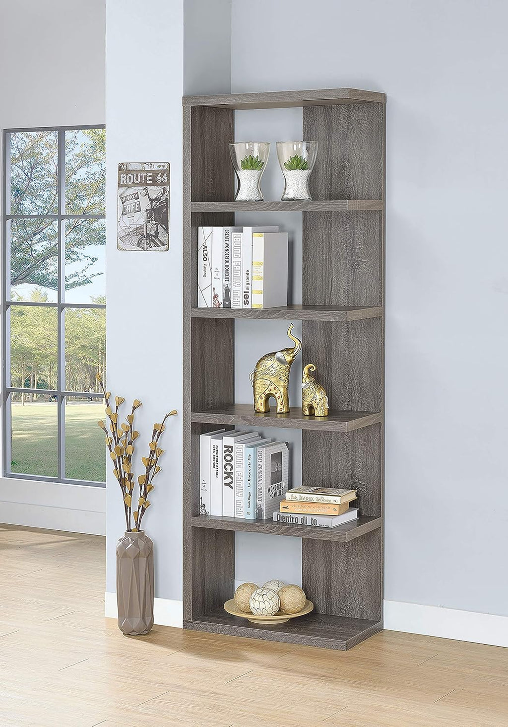 5-Tier Weathered Grey Bookcase P261554