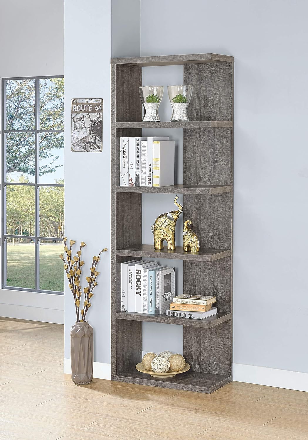 5-Tier Weathered Grey Bookcase P261554