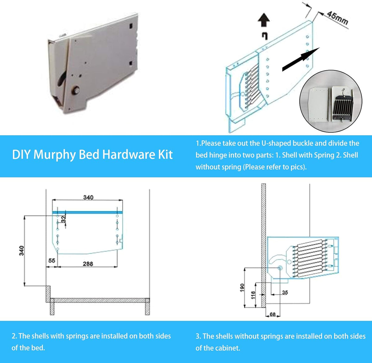 Queen-Size Wall Bed Mechanical Hardware Kit R882