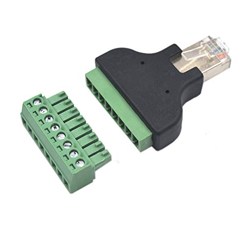 2-pack RJ45 Ethernet 8P8C Male to AV 8 Pin Screw Terminal Adapter Block Plug T7314