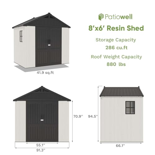 8' x 6' Plastic Outdoor Storage Shed with Floor S3552