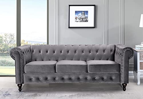 3-Piece Velvet Chesterfield Sofa Set, Grey X300