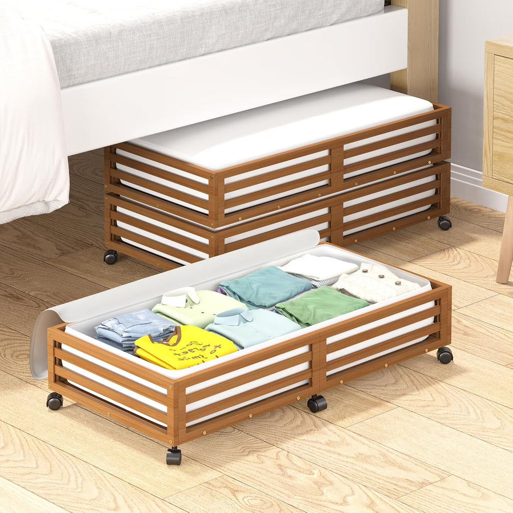 Bamboo Under Bed Storage Containers with Wheels 2 Packs H42475