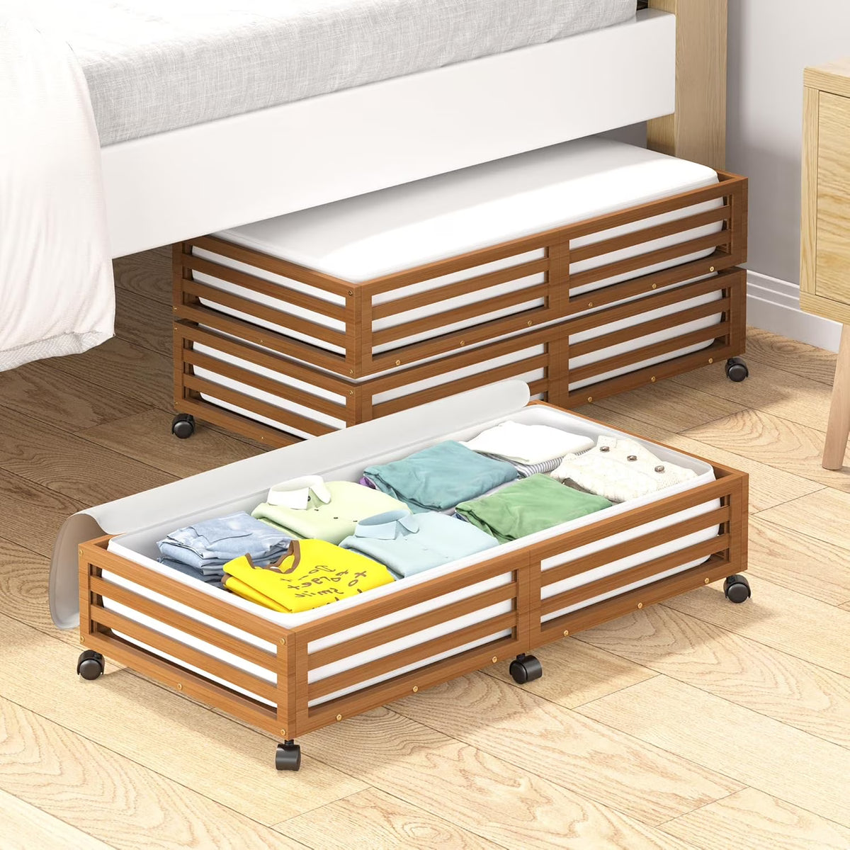 Bamboo Under Bed Storage Containers with Wheels 2 Packs H42475