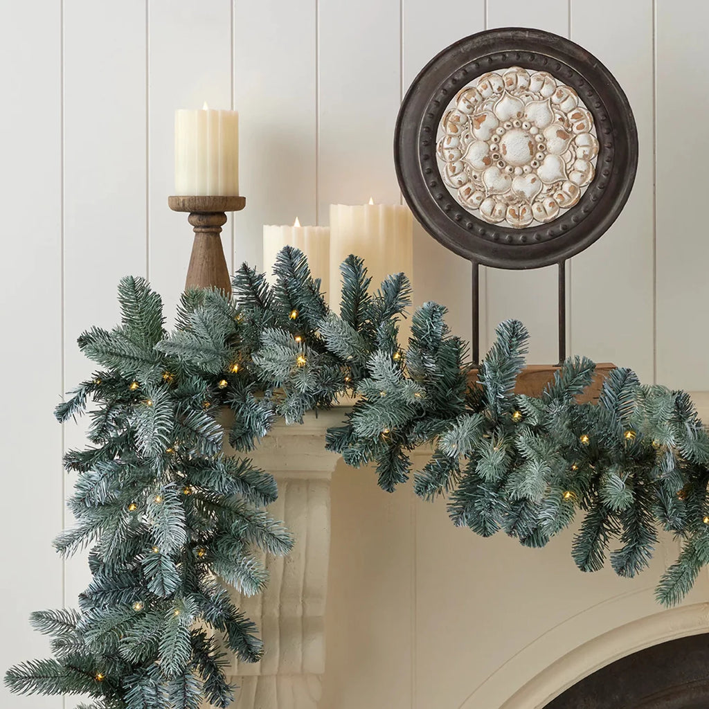 Blue Spruce 9ft Garland Pre-Lit with 50 Warm White LED Lights N28037