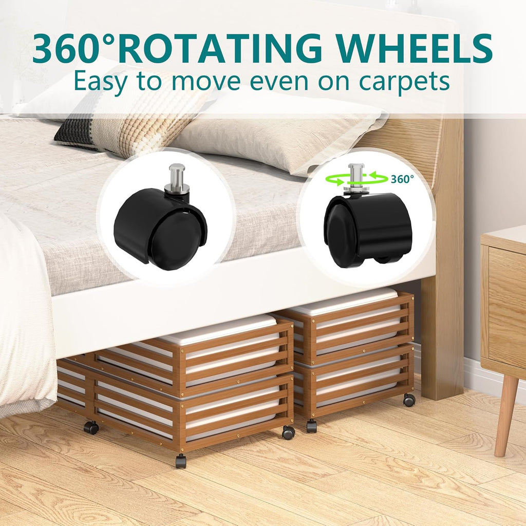 Bamboo Under Bed Storage Containers with Wheels 2 Packs H42475