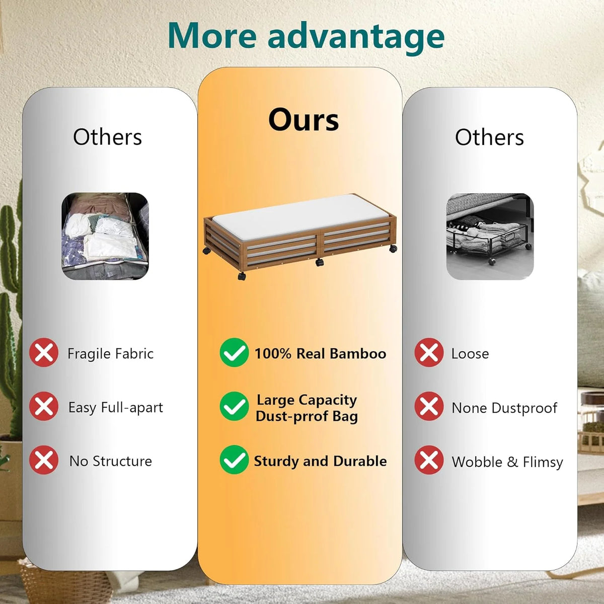 Bamboo Under Bed Storage Containers with Wheels 2 Packs H42475