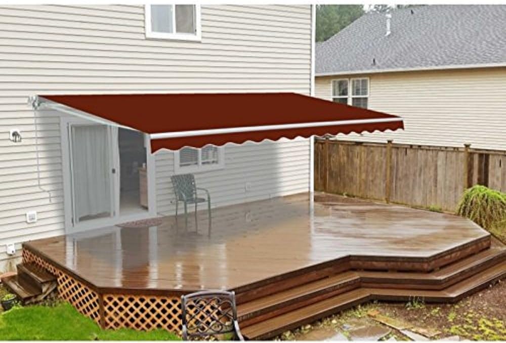 Red/White Stripe Retractable Motorized Patio Awning, 20' x 10' J122466