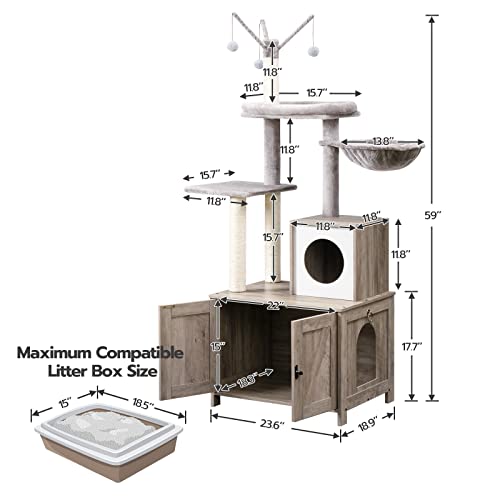 Wooden Cat Tree with Litter Box Enclosure D973