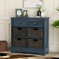 Antique Navy Wood Storage Chest with 2 Drawers and 4 Baskets D371072