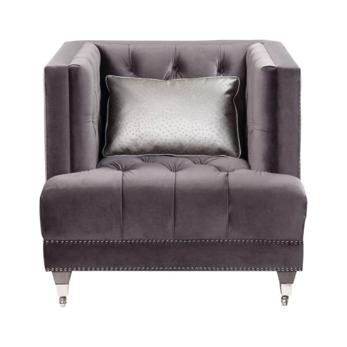 Gray Velvet Chair with Pillow T4824