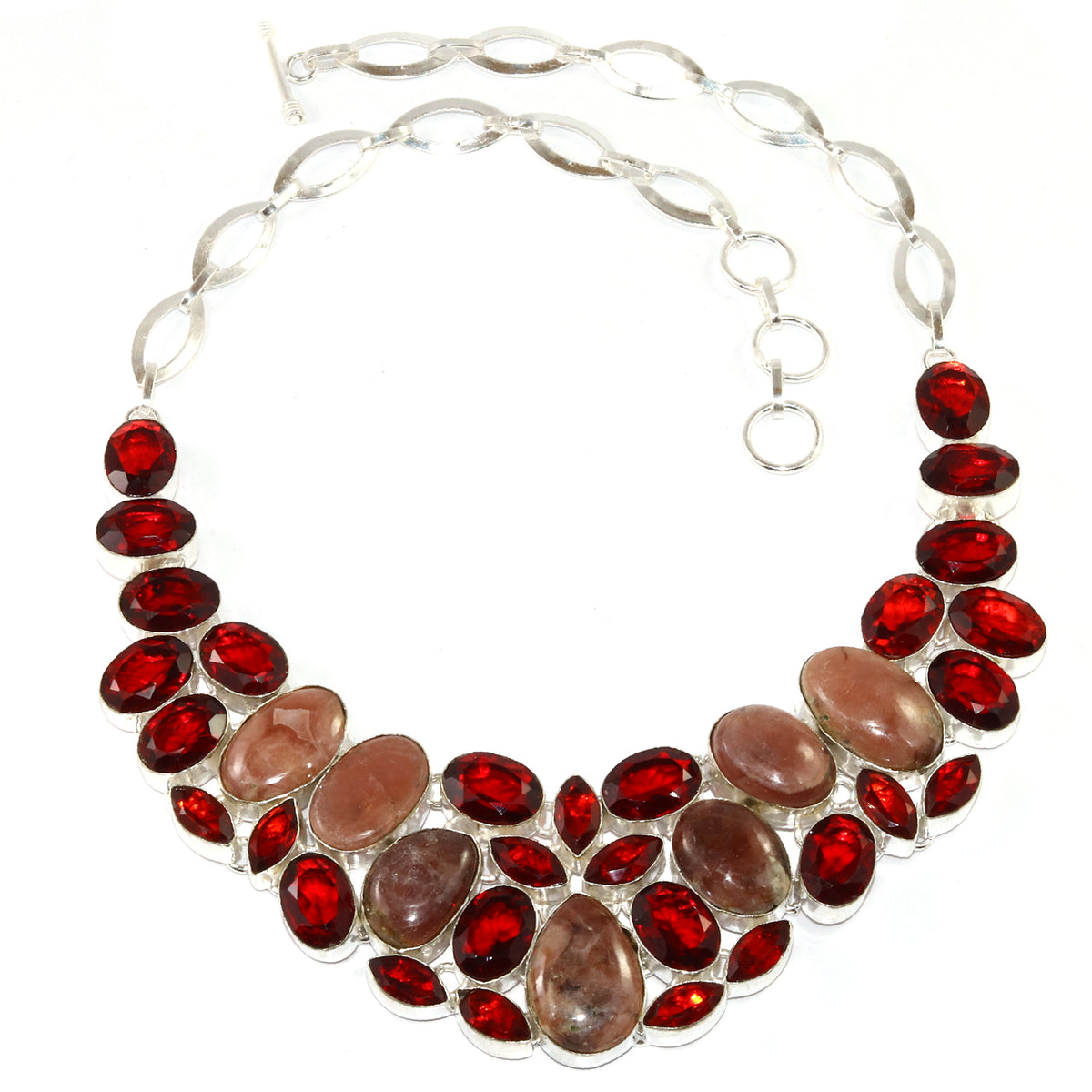 Rhodochrosorite Garnet Gemstone 925 Silver Necklace 16-18'' L408354