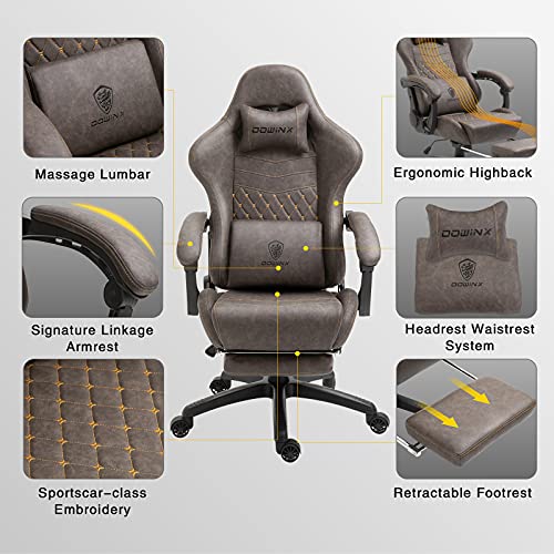 Brown Ergonomic Gaming Chair with Footrest and Massage Lumbar Support S178