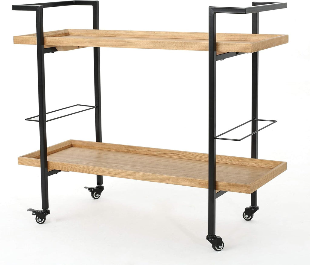 Natural Finish Black Wooden Bar Cart Z78921
