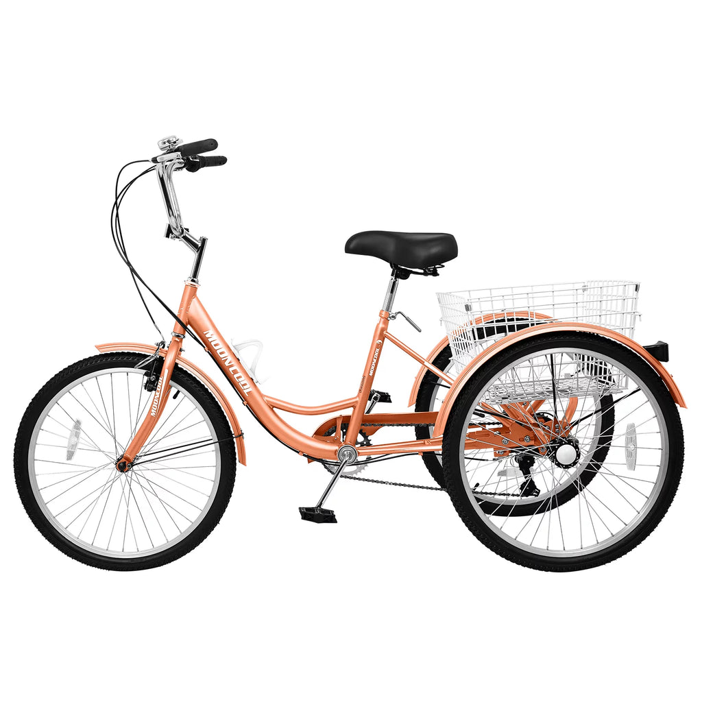 24" 7-Speed 3 Wheel Adult Tricycle with Baskets, Orange G953644